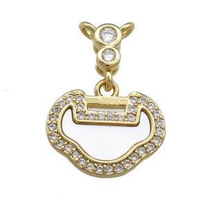 Copper Lock Pendant Pave Shell Zircon 18K Gold Plated, approx 15mm [FN39571]
