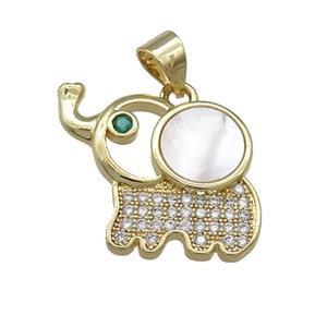 Copper Elephant Pendant Pave Shell Zircon 18K Gold Plated, approx 16-20mm [FN39573]