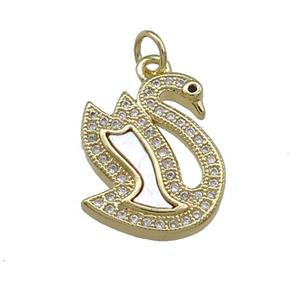 Copper Swan Pendant Pave Shell Zircon 18K Gold Plated, approx 15-18mm [FN39577]