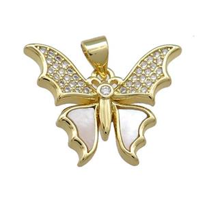 Copper Butterfly Pendant Pave Shell Zircon 18K Gold Plated, approx 18-23mm [FN39579]