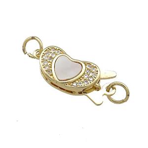Copper Slider Clasp Pave Shell Zircon Heart 18K Gold Plated, approx 8-17mm [FN39581]