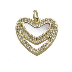 Copper Heart Pendant Pave Shell Zircon 18K Gold Plated, approx 18mm [FN39583]
