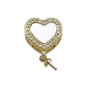 Copper Heart Pendant Pave Shell Zircon Bail 18K Gold Plated, approx 12mm [FN39584]
