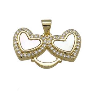 Copper Heart Pendant Pave Shell Zircon Double 18K Gold Plated, approx 16-25mm [FN39587]
