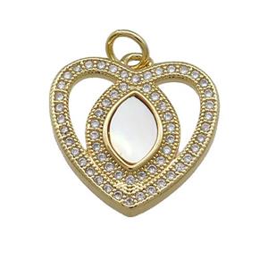 Copper Heart Pendant Pave Shell Zircon Eye 18K Gold Plated, approx 18mm [FN39588]