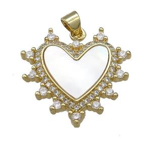 Copper Heart Pendant Pave Shell Zircon 18K Gold Plated, approx 24mm [FN39593]
