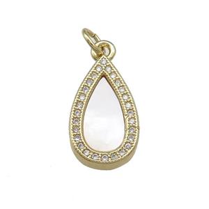 Copper Teardrop Pendant Pave Shell Zircon 18K Gold Plated, approx 10-17mm [FN39596]