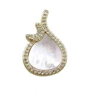 Copper Teardrop Pendant Pave Shell Zircon Moon 18K Gold Plated, approx 15-22mm [FN39598]