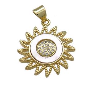 Copper Sunflower Pendant Pave Shell Zircon 18K Gold Plated, approx 20mm [FN39599]