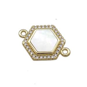 Copper Hexagon Connector Pave Shell Zircon 18K Gold Plated, approx 15mm [FN39602]