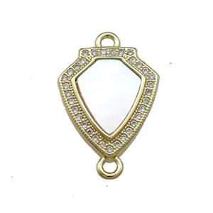 Copper Shield Connector Pave Shell Zircon 18K Gold Plated, approx 15-18mm [FN39604]