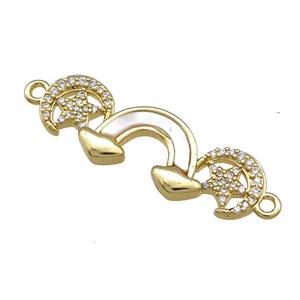 Copper Rainbow Connector Pave Shell Zircon Moon Star 18K Gold Plated, approx 10-30mm [FN39605]