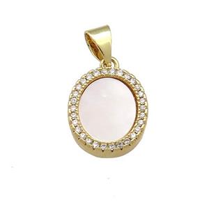 Copper Oval Pendant Pave Shell Zircon 18K Gold Plated, approx 11-13mm [FN39607]
