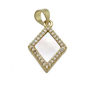 Copper Rhombic Pendant Pave Shell Zircon 18K Gold Plated, approx 12-17mm [FN39611]