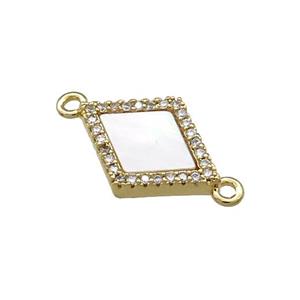 Copper Rhombic Connector Pave Shell Zircon 18K Gold Plated, approx 12-17mm [FN39612]