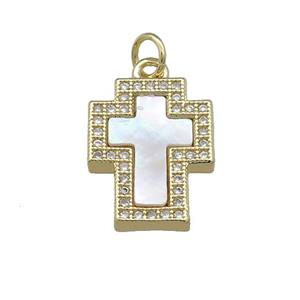 Copper Cross Pendant Pave Shell Zircon 18K Gold Plated, approx 12-16mm [FN39613]