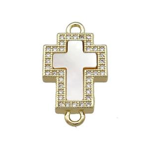 Copper Cross Connector Pave Shell Zircon 18K Gold Plated, approx 12-16mm [FN39614]