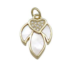 Copper Flower Pendant Pave Shell Zircon 18K Gold Plated, approx 12-17mm [FN39615]