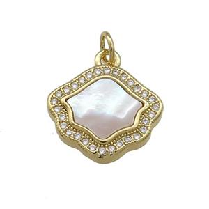 Copper Flower Pendant Pave Shell Zircon 18K Gold Plated, approx 14-16mm [FN39619]