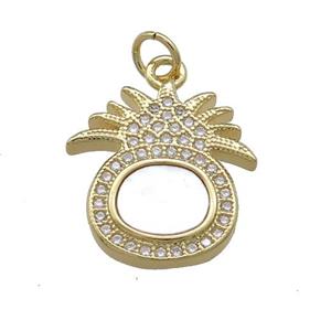 Copper Pineapple Pendant Pave Shell Zircon 18K Gold Plated, approx 16mm [FN39623]