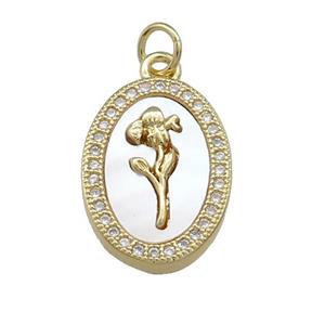 Copper Flower Pendant Pave Shell Zircon Oval 18K Gold Plated, approx 13-18mm [FN39627]