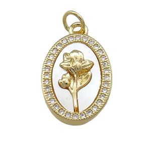 Copper Flower Pendant Pave Shell Zircon Oval 18K Gold Plated, approx 13-18mm [FN39628]