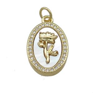 Copper Flower Pendant Pave Shell Zircon Oval 18K Gold Plated, approx 13-18mm [FN39629]