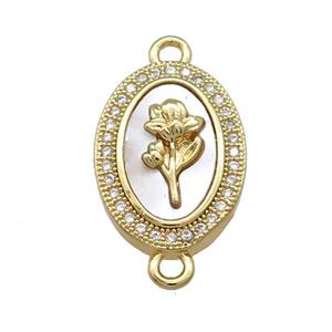 Copper Flower Connector Pave Shell Zircon Oval 18K Gold Plated, approx 13-18mm [FN39630]