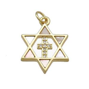 David Star Copper Pendant Pave Shell Zircon Cross 18K Gold Plated, approx 18mm [FN39633]