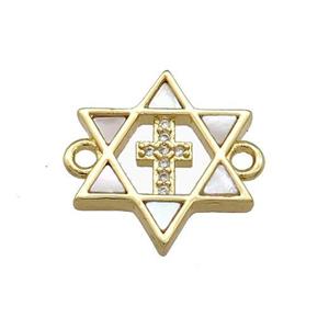 David Star Copper Connector Pave Shell Zircon Cross 18K Gold Plated, approx 18mm [FN39634]