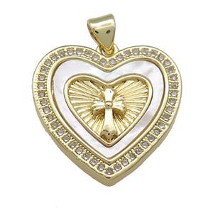 Copper Heart Pendant Pave Shell Zircon Cross 18K Gold Plated, approx 23mm [FN39640]