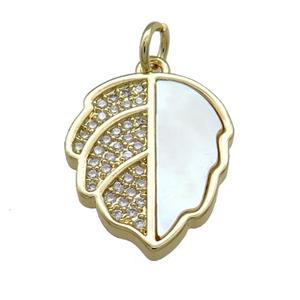 Copper Leaf Pendant Pave Shell Zircon 18K Gold Plated, approx 15-18mm [FN39642]