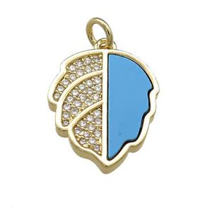 Copper Leaf Pendant Pave Blue Shell Zircon 18K Gold Plated, approx 15-18mm [FN39643]