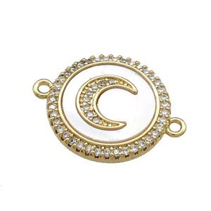 Copper Moon Pendant Pave Shell Zircon Circle 18K Gold Plated, approx 18mm [FN39645]