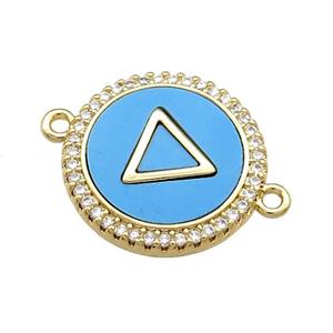 Copper Triangle Pendant Pave Blue Shell Zircon Circle 18K Gold Plated, approx 18mm [FN39649]