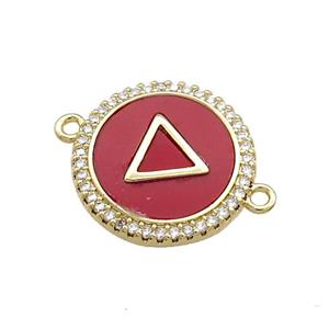 Copper Triangle Pendant Pave Red Shell Zircon Circle 18K Gold Plated, approx 18mm [FN39650]
