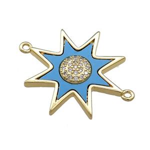 Copper Star Connector Pave Blue Shell Zircon 18K Gold Plated, approx 23mm [FN39654]