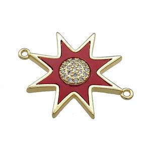 Copper Star Connector Pave Red Shell Zircon 18K Gold Plated, approx 23mm [FN39655]