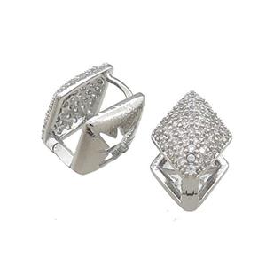 Copper Latchback Earrings Pave Zircon Rhombic Platinum Plated, approx 10-14mm [FN39658]