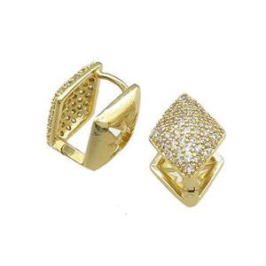 Copper Latchback Earrings Pave Zircon Rhombic Gold Plated, approx 10-14mm [FN39659]