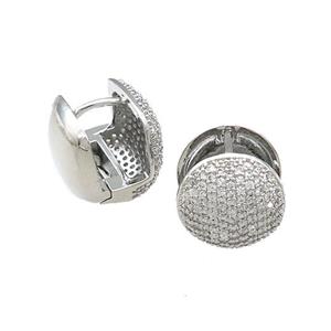 Copper Latchback Earrings Pave Zircon Circle Platinum Plated, approx 13mm [FN39660]