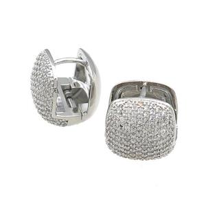 Copper Latchback Earrings Pave Zircon Square Platinum Plated, approx 14mm [FN39662]