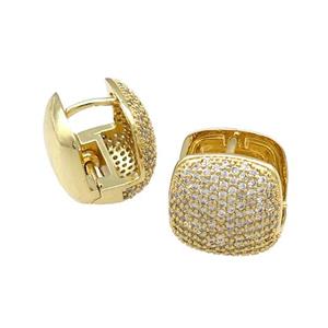 Copper Latchback Earrings Pave Zircon Square Gold Plated, approx 14mm [FN39663]