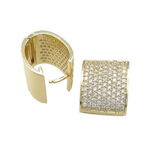 Copper Latchback Earrings Pave Zircon Rectangle Gold Plated, approx 15-19mm [FN39671]