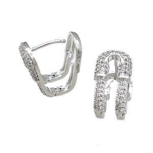 Copper Latchback Earrings Pave Zircon Platinum Plated, approx 10-18mm [FN39674]