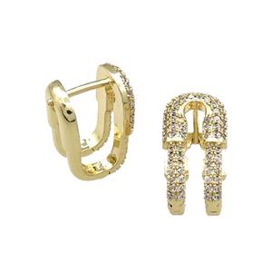 Copper Latchback Earrings Pave Zircon Gold Plated, approx 10-18mm [FN39675]