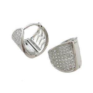 Copper Latchback Earrings Pave Zircon Platinum Plated, approx 16-17mm [FN39676]
