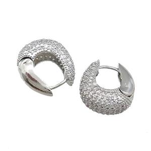 Copper Latchback Earrings Pave Zircon Platinum Plated, approx 19-21mm [FN39681]