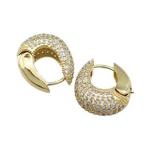Copper Latchback Earrings Pave Zircon Gold Plated, approx 19-21mm [FN39682]