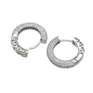 Copper Latchback Earrings Pave Zircon Platinum Plated, approx 22mm dia [FN39683]